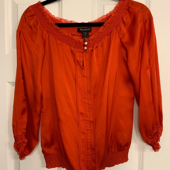 White House Black Market Tops - WHBM Orange Silk off the shoulder top